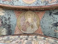 Kirillov, Vologda region, Russia, February, 20.2020. Ancient frescoes of the Kirillo-Belozersky monastery. Painting of the Holy ga Royalty Free Stock Photo