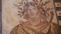 Ancient frescoes of the mosaic image of a woman in the archaeological Museum of Paphos Cyprus