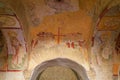 Ancient frescoes and surviving murals of the temple in the church of St. Nicholas. August 10, 2022 Demre, Turkey