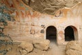 Ancient Frescoes In Walls Of Caves Of David Gareja Monastery Complex. Davit Gareji Monastery Is Located Is Southeast Of Royalty Free Stock Photo