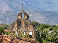 The Ancient gabled church tower with bells in Barichara, Colombia Royalty Free Stock Photo