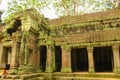 Ancient gallery of amazing Ta Prohm temple overgrown with trees, Siem Reap Royalty Free Stock Photo