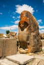 Ancient gate entrance with sphinx from the Hittite period in Alacahoyuk. Corum, Turkey Royalty Free Stock Photo