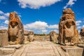 Ancient gate entrance with sphinx from the Hittite period in Alacahoyuk. Corum, Turkey Royalty Free Stock Photo