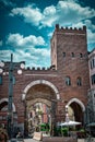 Ancient Gates of Porta Ticinese, Porta Ticinese Medievale, Medieval Gate of Milan is one of the three medieval gates of the city Royalty Free Stock Photo