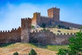 Ancient Genoese fortress castle on a rock by the sea in Sudak Royalty Free Stock Photo