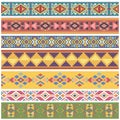 Ancient geometric native american tribal graphics vector seamless borders