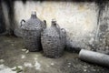 Ancient glass vessels for vine and rakija on island of Hvar- Croatia Royalty Free Stock Photo