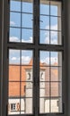 Ancient glass window with panoramic views Royalty Free Stock Photo