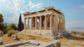 Ancient Glory, Greek Temple with Intricate Statues and Columns. Generative Ai Royalty Free Stock Photo