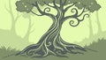 Ancient, gnarled tree with sprawling roots in a mystical forest. Nature\'s wisdom, vector design Generative AI Royalty Free Stock Photo
