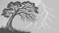 Ancient Gnarled Tree Struck by Powerful Lightning, Vector Art, vector design Generative AI Royalty Free Stock Photo