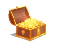 Ancient Gold Coins in Heavy Open Wooden Chest Royalty Free Stock Photo