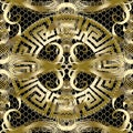 Ancient gold greek 3d vector seamless pattern. Vintage line art