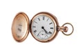 Ancient gold pocket watch isolated on a white background Royalty Free Stock Photo