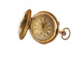 Ancient gold pocket watch isolated on a white background Royalty Free Stock Photo