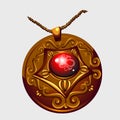 Ancient Golden amulet pendant with red stone Royalty Free Stock Photo