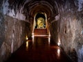 Ancient Golden Bhddha Statue is Illuminated inside TheTunnel