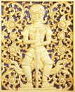 Ancient golden carving wooden window of Thai temple Royalty Free Stock Photo