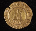 Ancient golden coin of republic of genoa italy