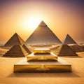Ancient golden product display podium with pyramids