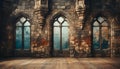 Ancient Gothic abbey, stained glass, spooky corridor, old ruined entrance generated by AI