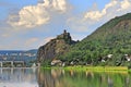 Ancient Gothic castle of Strekov on top of a high cliff above the river Royalty Free Stock Photo