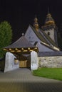 Ancient Gothic Catholic church at night. Village Smrecany, Liptov region, Slovakia