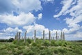 Ancient grave with dramatic clouds in a Dutch heath-land