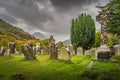 Ancient graves with Celtic crosses in Glendalough Cemetery, Wicklow, Ireland Royalty Free Stock Photo