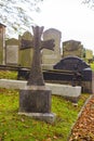 Ancient graves in the cemetery of Drumbo Parish Church in the County Down village of Drumbo in Northern Ireland