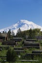 Ancient gravestones, background Ararat, Masis, Etchmiadzin Cathedral, Armenia Royalty Free Stock Photo