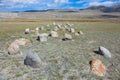 Ancient gravestones in the steppes of the Altai Royalty Free Stock Photo