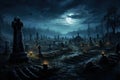 Ancient graveyard night. Generate Ai Royalty Free Stock Photo