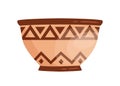 Ancient grecian clay bowl. Antique greek handmade vessel vector flat illustration. Traditional pottery vase or amphora
