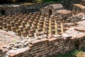 Ruins of Roman Odeion and Thermae in ancient Greece city Dion. Archaeological park of sacred city of Macedon