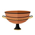 Ancient Greece clay cylix wine cup. Antiquity drinking Kylix cup with patterns. Flat isolated on white background