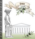 Ancient greece icon set. Sculpture and building
