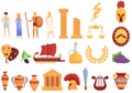 Ancient Greece icons set, cartoon style Royalty Free Stock Photo