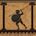 Ancient greece warrior. Black figure pottery.Sparta.Ancient civilization culture. Royalty Free Stock Photo