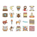 Ancient Greece Mythology History Icons Set Vector .