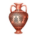 Ancient Greece Pottery watercolor Antique Greek vases terracotta jug. Old clay amphora, pot, urn, jar for wine, olive Royalty Free Stock Photo