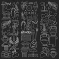 Ancient Greece Vector elements in doodle style Travel, history, music, food, wine Royalty Free Stock Photo