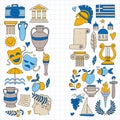 Ancient Greece Vector elements in doodle style Travel, history, music, food, wine Royalty Free Stock Photo