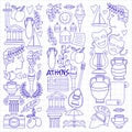 Ancient Greece Vector elements in doodle style Travel, history, music, food, wine Royalty Free Stock Photo