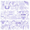 Ancient Greece Vector elements in doodle style Travel, history, music, food, wine Royalty Free Stock Photo