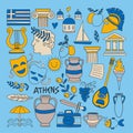 Ancient Greece Vector elements in doodle style Travel, history, music, food, wine Royalty Free Stock Photo