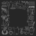 Ancient Greece Vector elements in doodle style Travel, history, music, food, wine Royalty Free Stock Photo