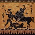 .Ancient greece warrior.Black figure pottery.Ancient greek scene Royalty Free Stock Photo