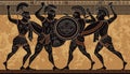 Ancient greece warrior.Black figure pottery.Ancient greek scene Royalty Free Stock Photo